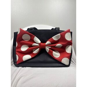 Disney Parks Minnie Mouse Black Saffiano Tote Bag Red Polka Dot Bow FAC-036216